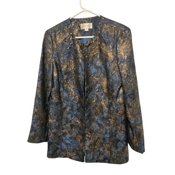 90’s Erin London Pretty Blue Gold Blazer Small Lined - Picture 1 of 6